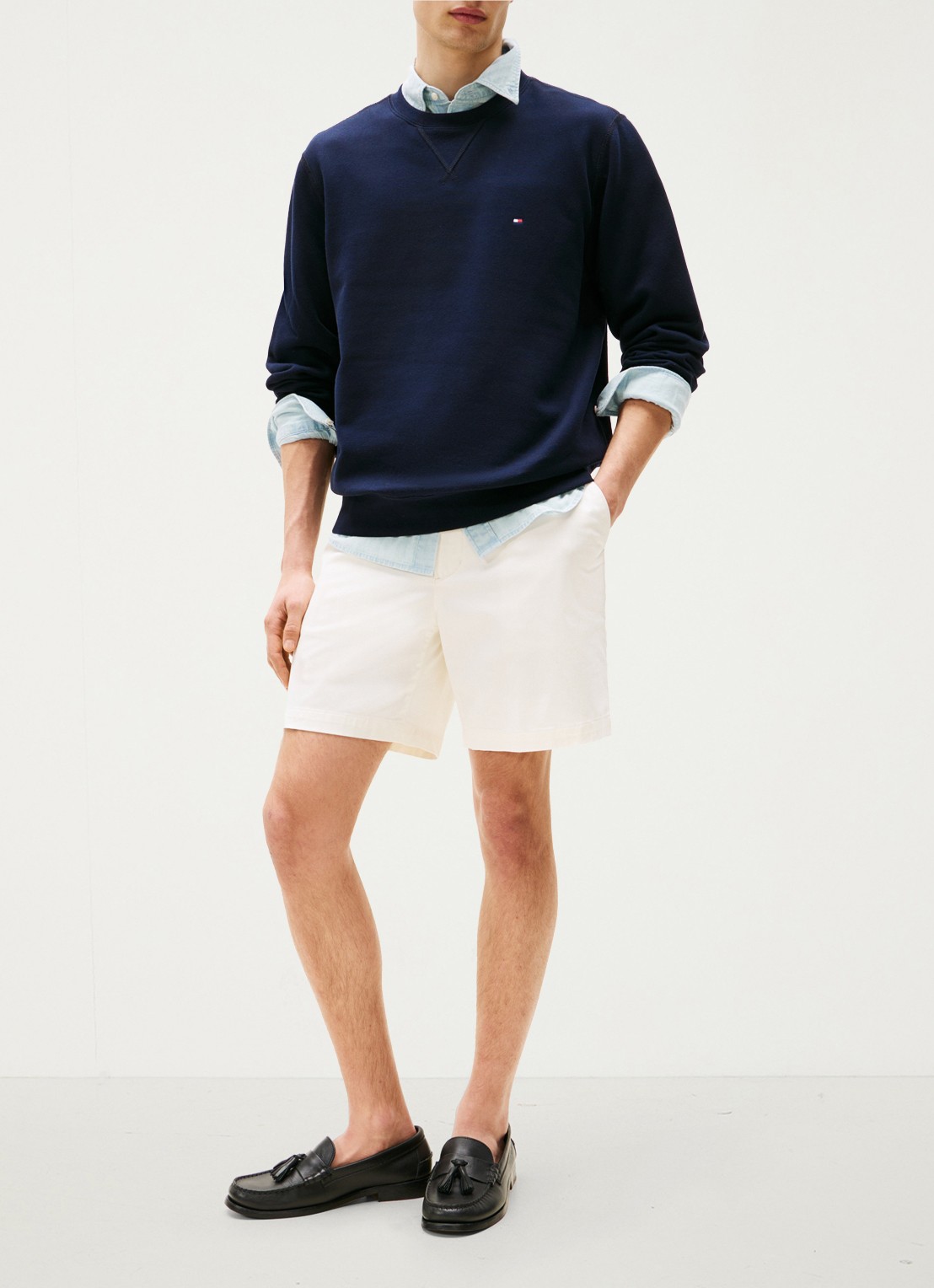 Tommy Hilfiger Sweater met logoborduring - voorkant 3 donkerblauw