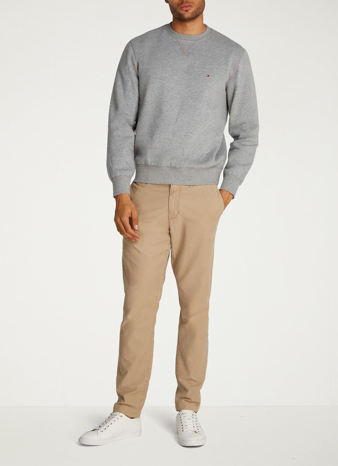 Tommy Hilfiger Sweater met logoborduring - voorkant 9 grijsmele