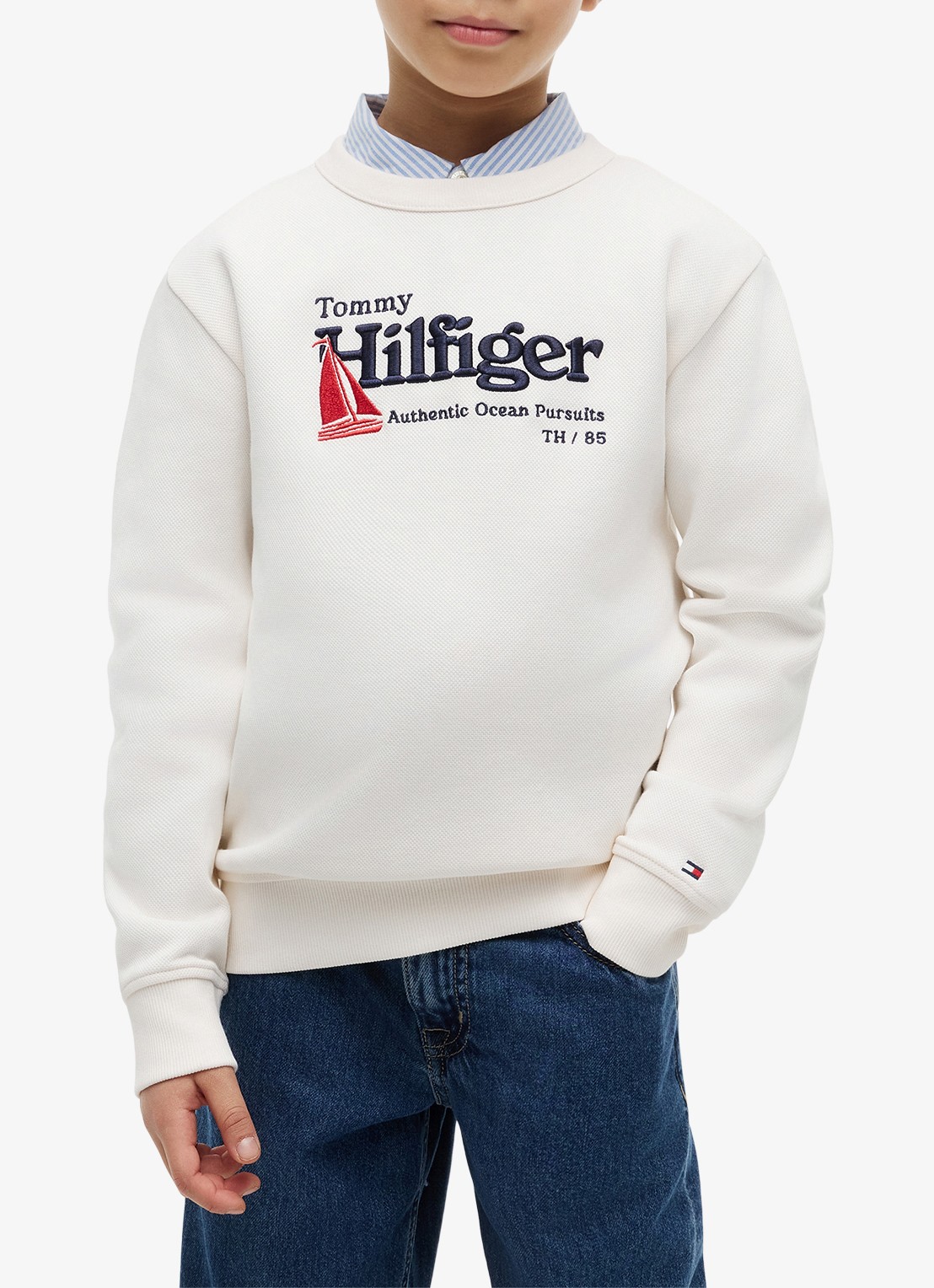 Tommy Hilfiger Sweater met logoborduring - detail wit
