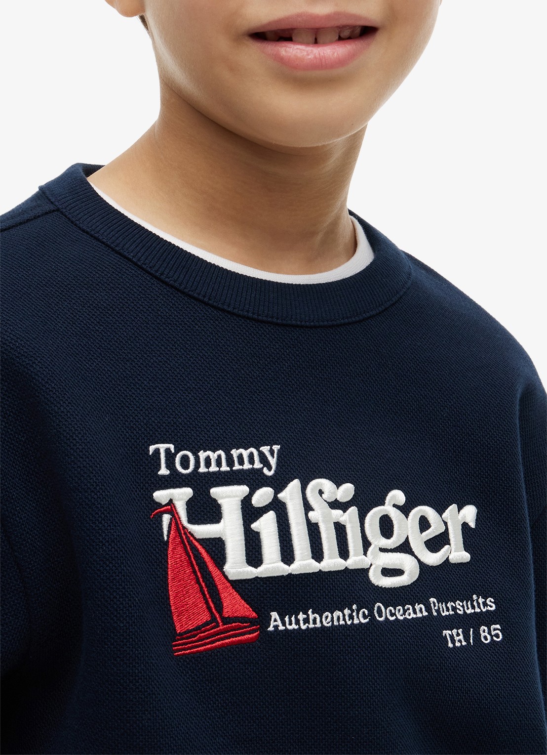 Tommy Hilfiger Sweater met logoborduring - detail 5 donkerblauw
