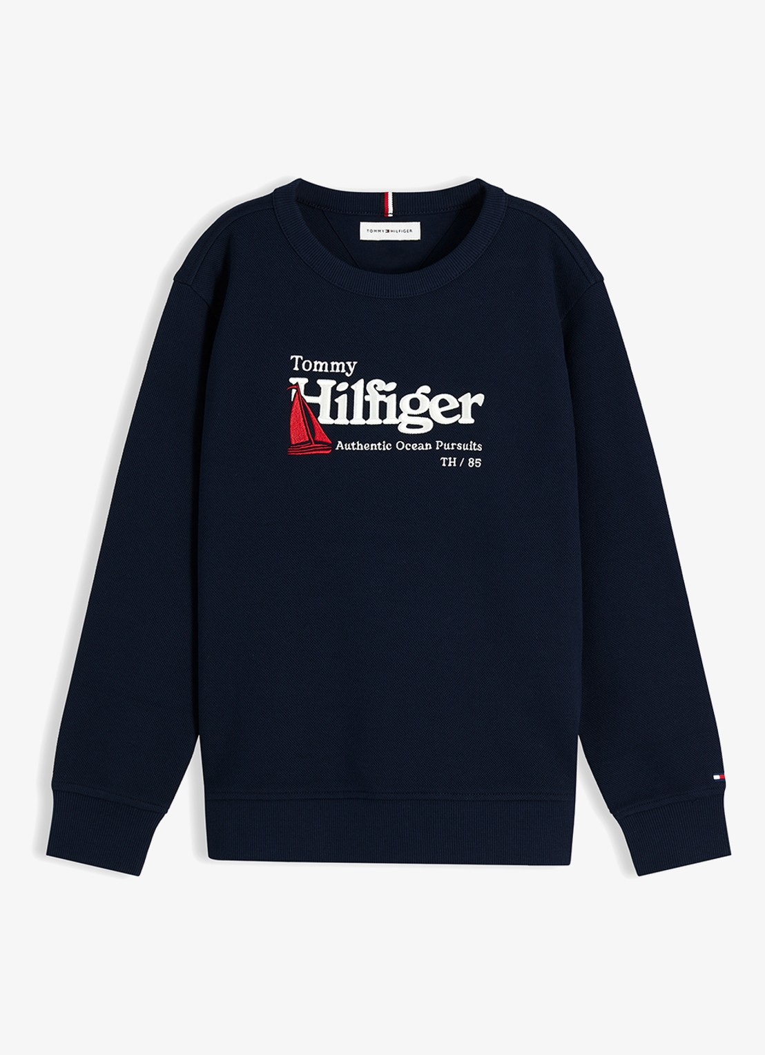 Tommy Hilfiger Sweater met logoborduring - voorkant donkerblauw