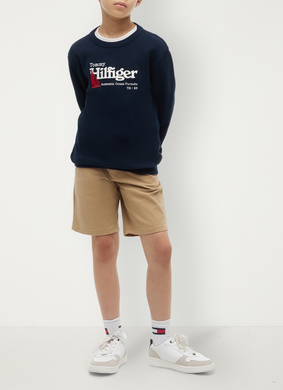 Tommy Hilfiger Sweater met logoborduring - voorkant 2 donkerblauw