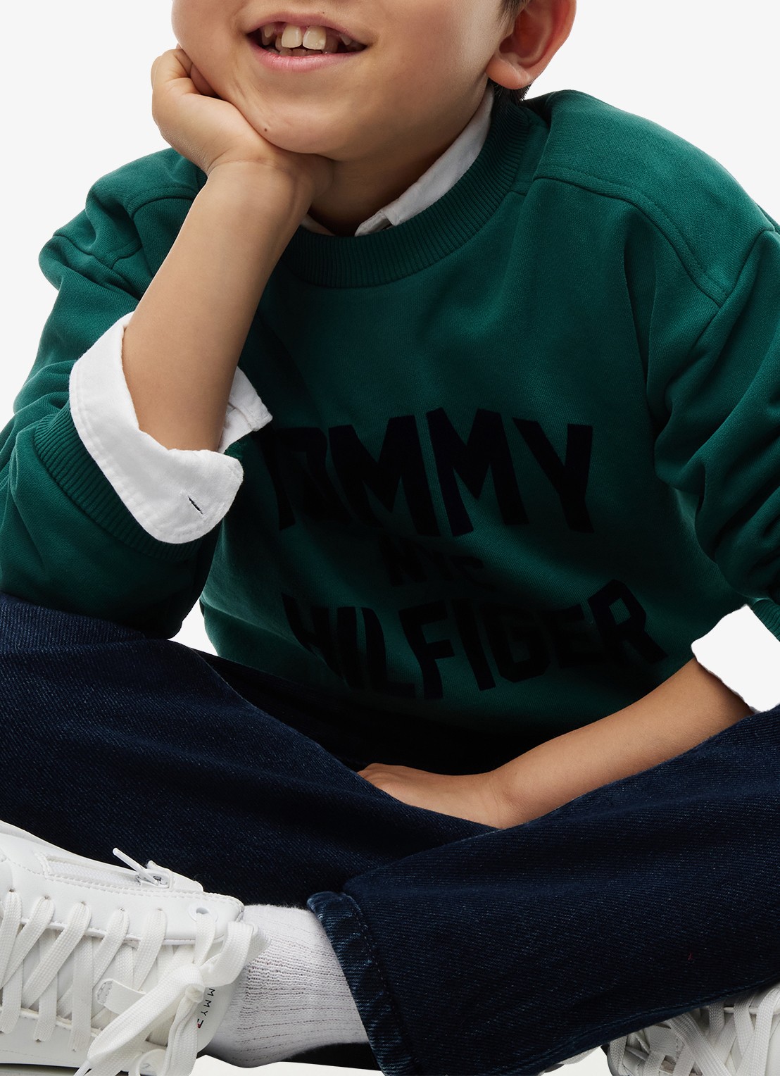 Tommy Hilfiger Sweater met logoborduring  - detail 5 donkergroen