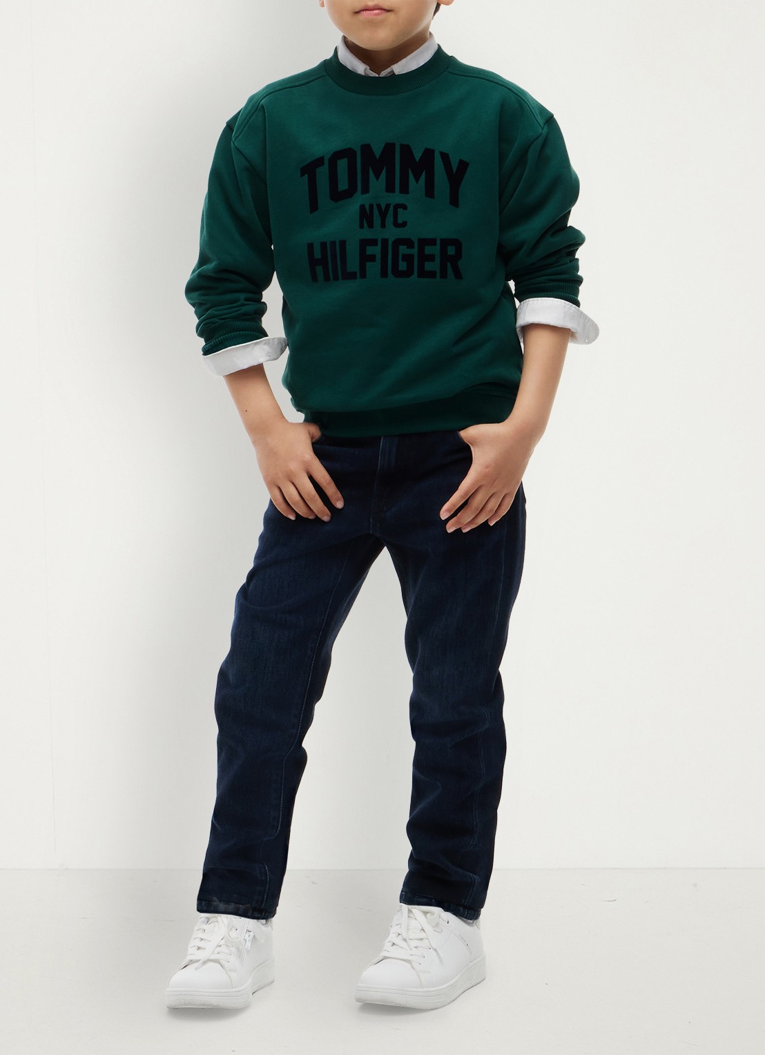 Tommy Hilfiger Sweater met logoborduring  - voorkant 3 donkergroen