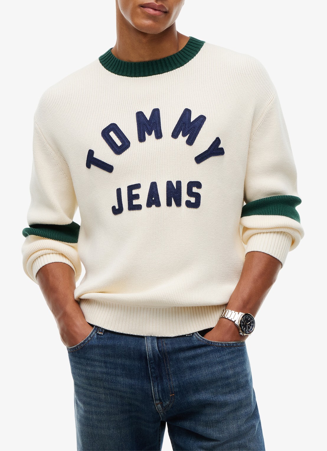 Tommy Hilfiger Sweater met logoprint - detail creme