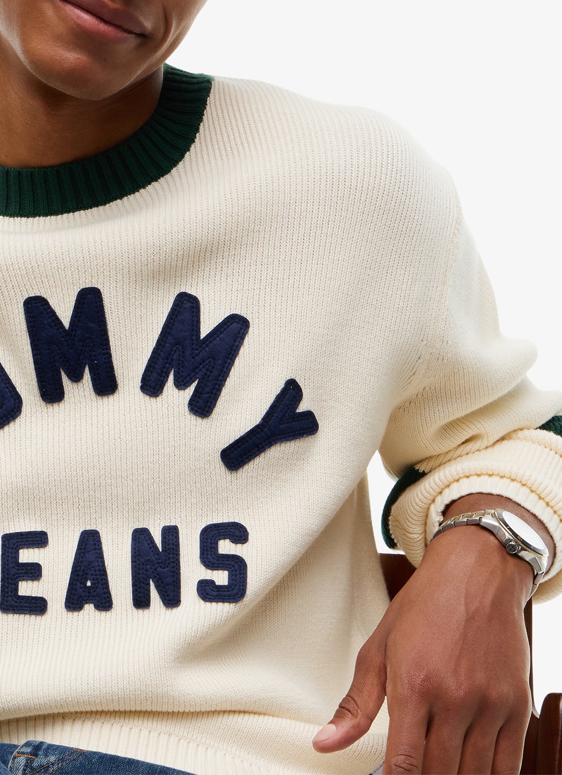 Tommy Hilfiger Sweater met logoprint - detail 2 creme