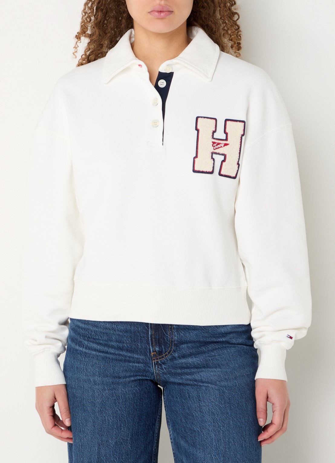 Tommy Hilfiger Sweater met polokraag en logo - detail gebroken wit
