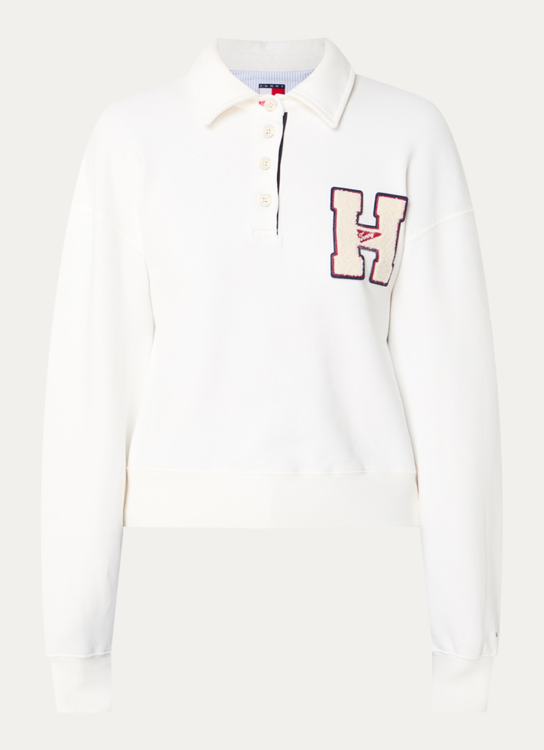 Tommy Hilfiger Sweater met polokraag en logo - voorkant 2 gebroken wit