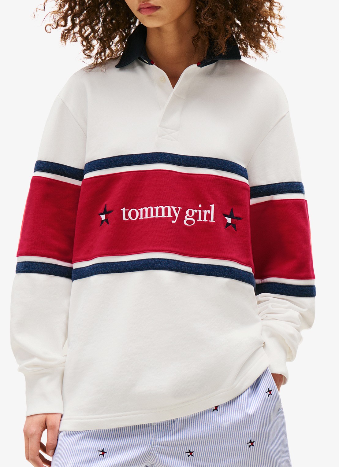 Tommy Hilfiger Sweater met polokraag en logo - detail wit