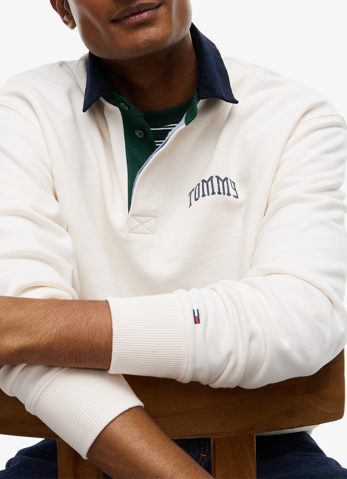 Tommy Hilfiger Sweater met polokraag en logo - detail 5 gebroken wit