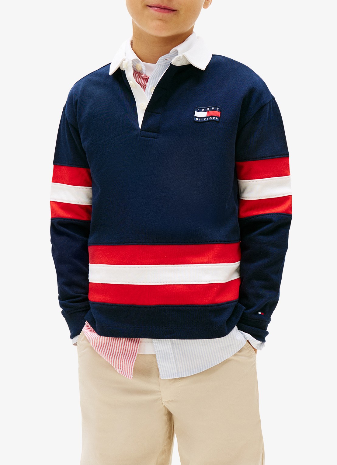 Tommy Hilfiger Sweater met polokraag en logoborduring - detail donkerblauw