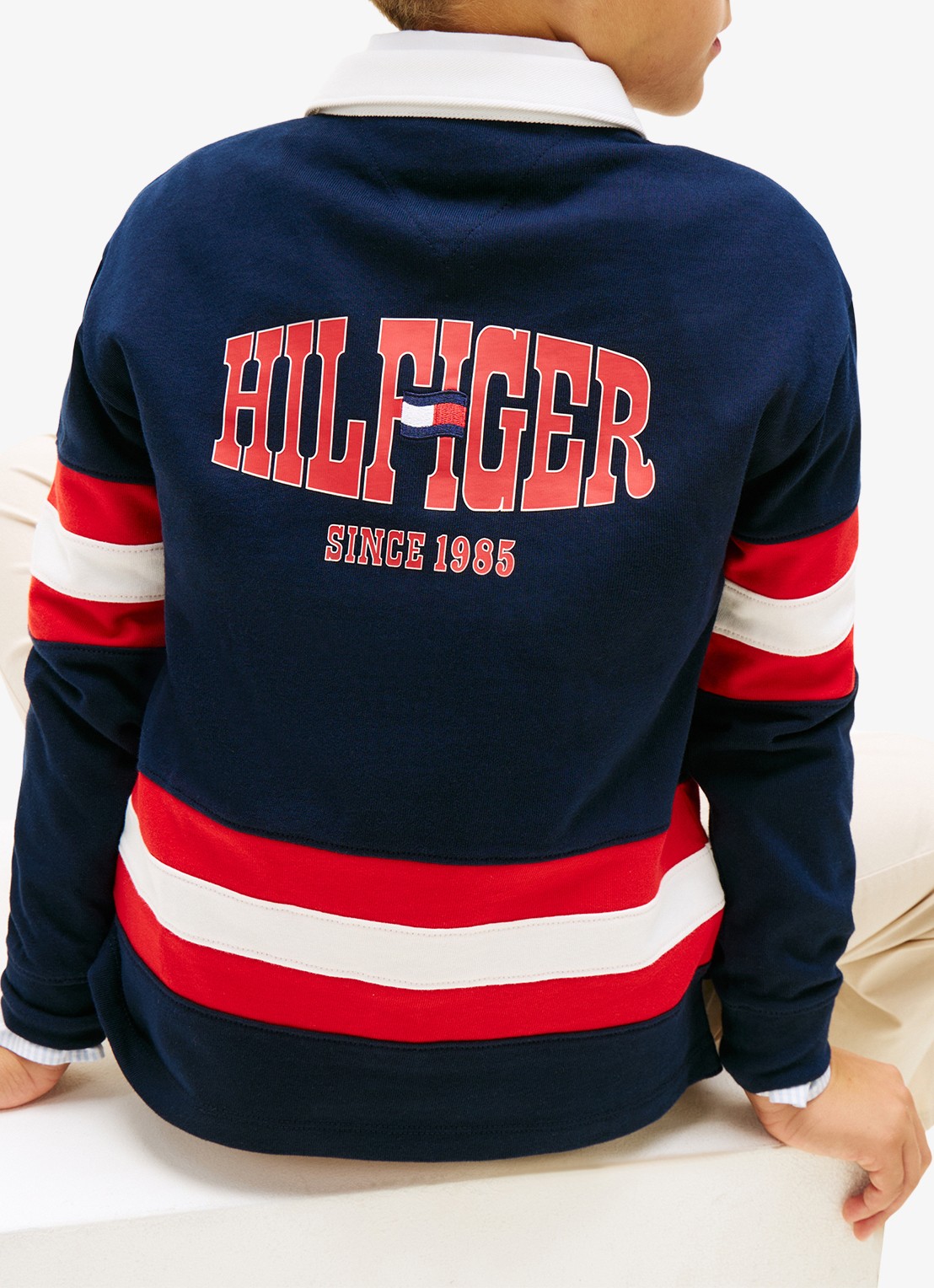 Tommy Hilfiger Sweater met polokraag en logoborduring - detail 2 donkerblauw