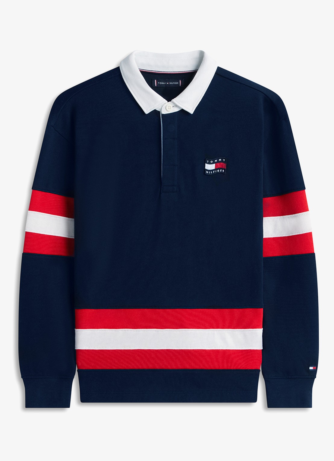 Tommy Hilfiger Sweater met polokraag en logoborduring - voorkant 4 donkerblauw