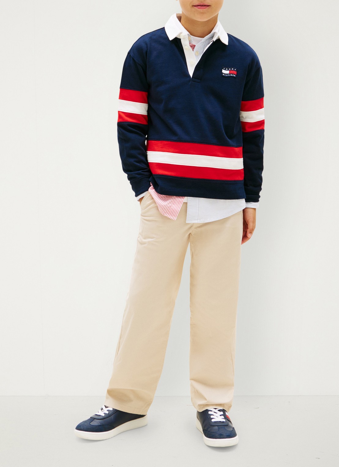 Tommy Hilfiger Sweater met polokraag en logoborduring - voorkant 5 donkerblauw