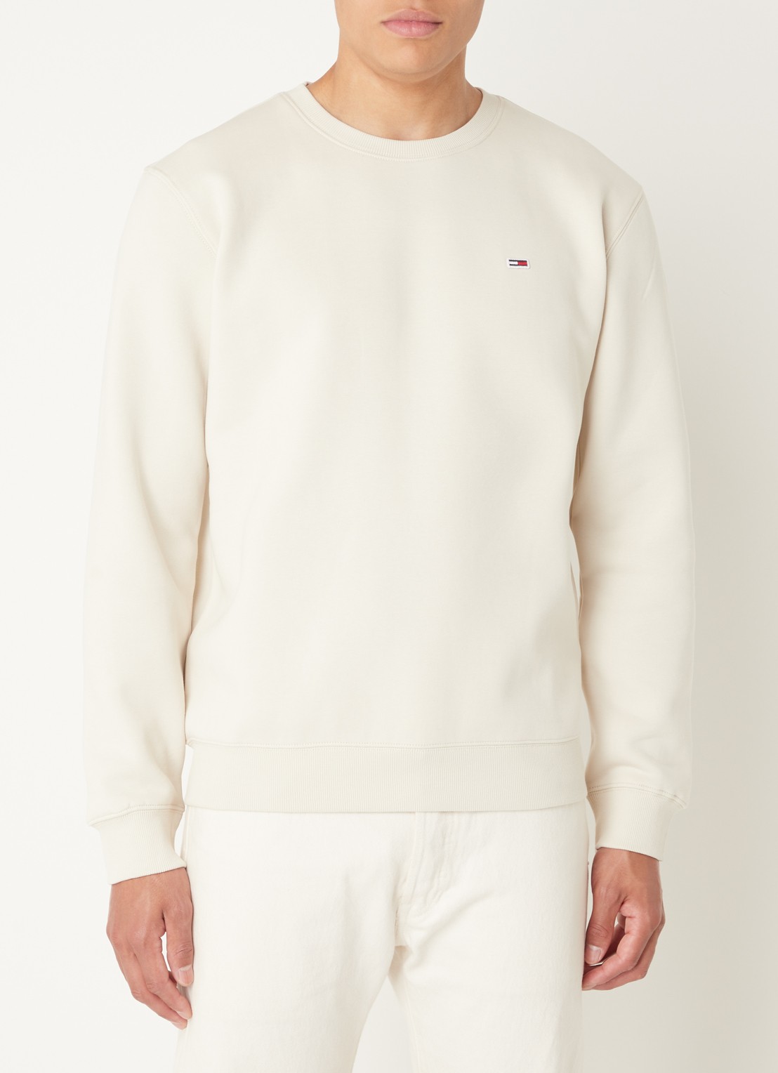 Tommy Hilfiger Sweater met ronde hals en logoborduring  - detail creme