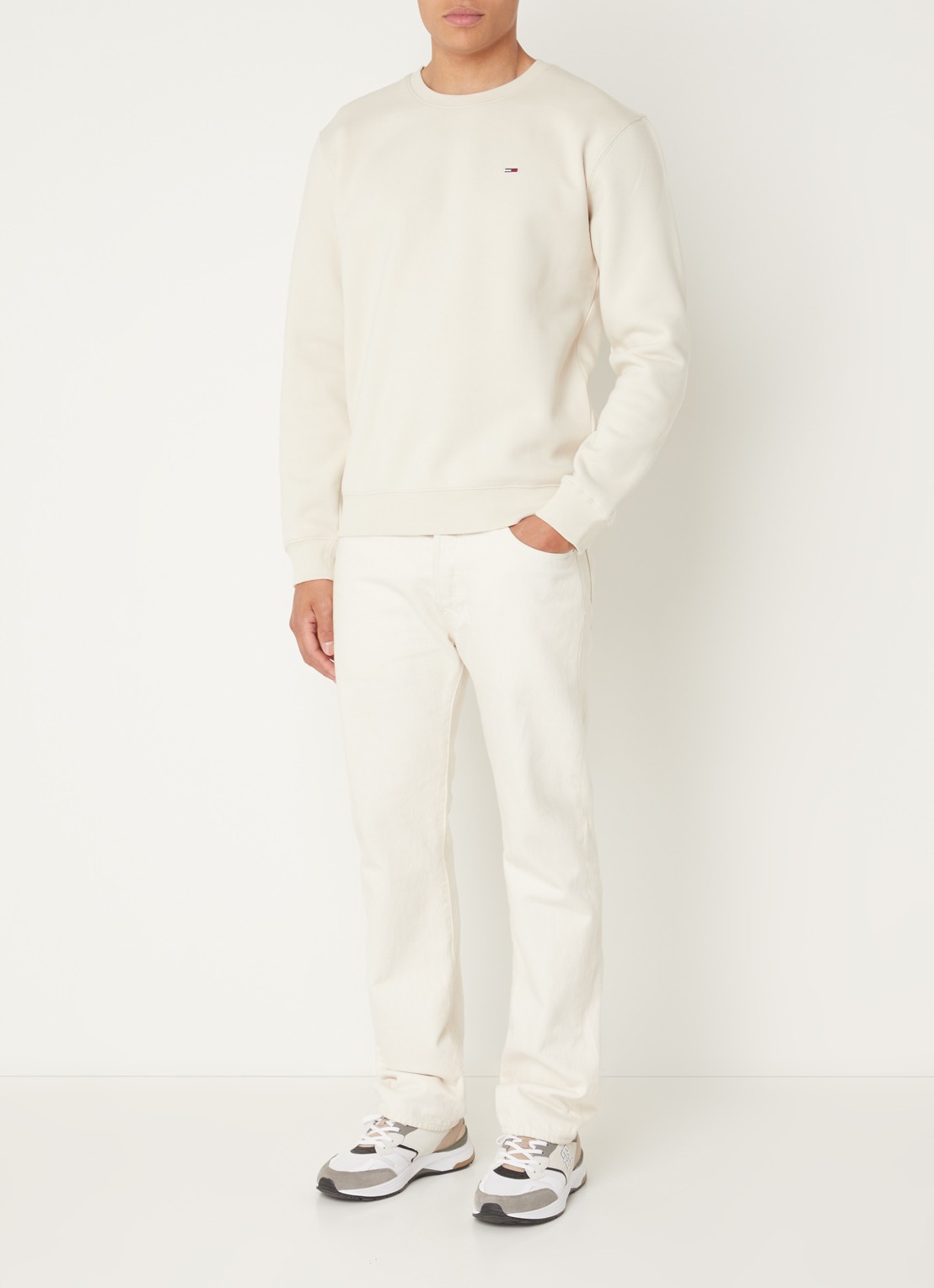 Tommy Hilfiger Sweater met ronde hals en logoborduring  - voorkant 4 creme