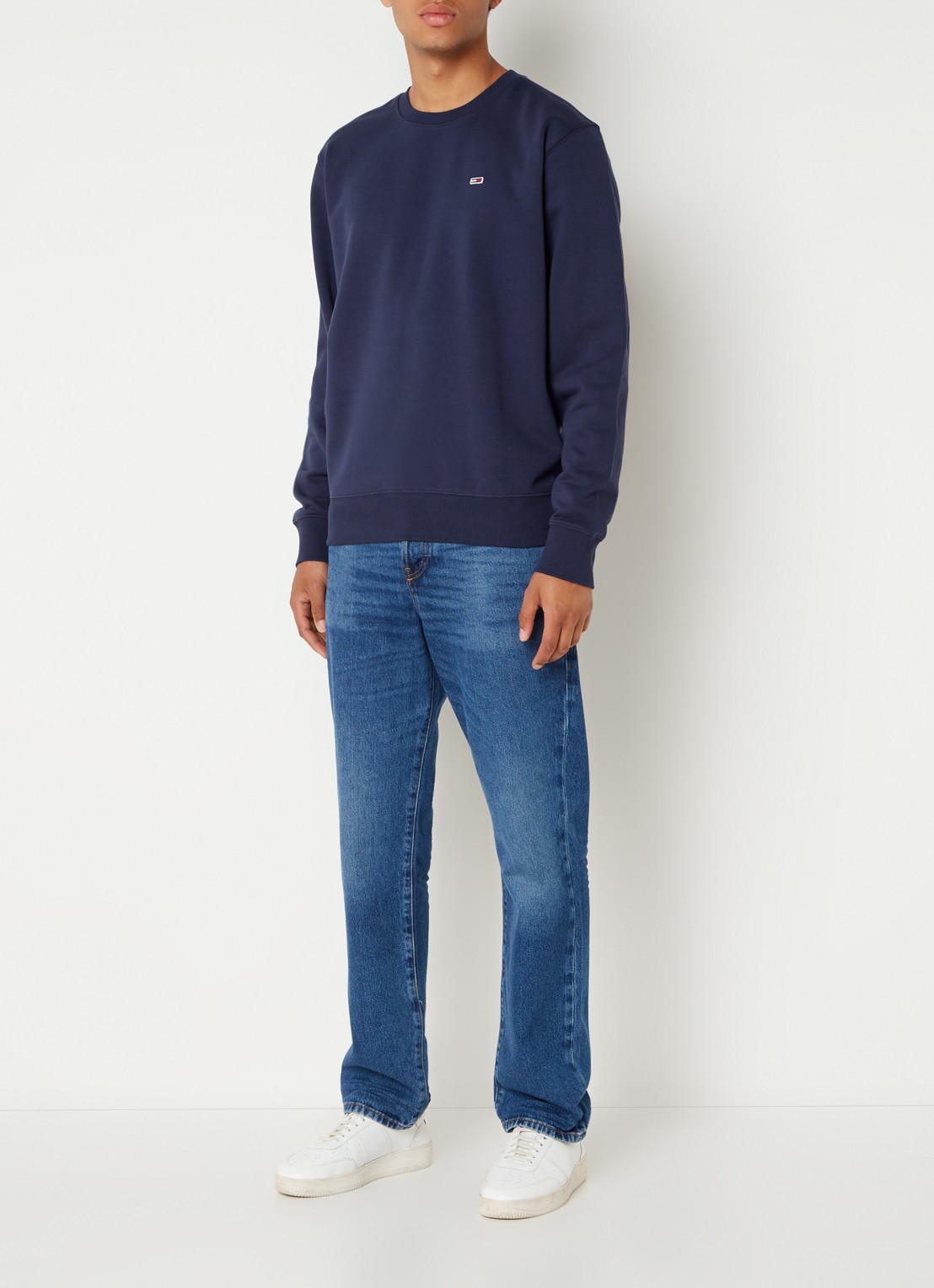 Tommy Hilfiger Sweater met ronde hals en logoborduring  - voorkant 3 donkerblauw