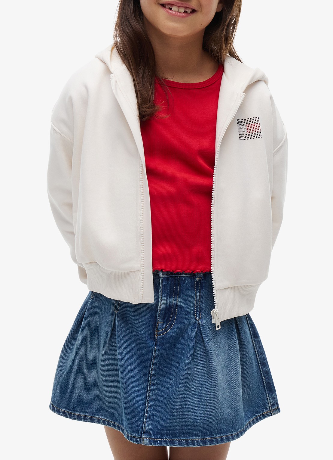 Tommy Hilfiger Sweatvest met logo en strass - detail wit