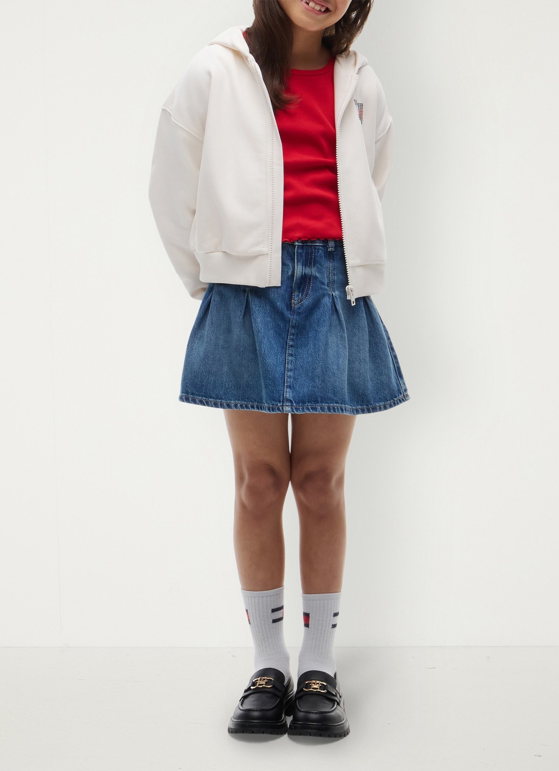 Tommy Hilfiger Sweatvest met logo en strass - voorkant 4 wit