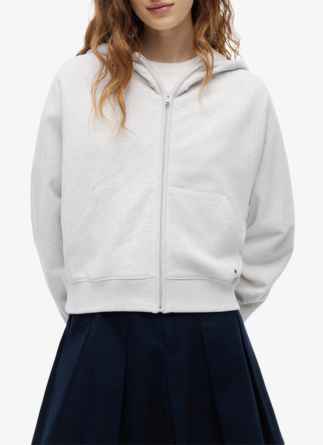 Tommy Hilfiger Sweatvest met logoborduring en capuchon - detail 4 lichtgrijs