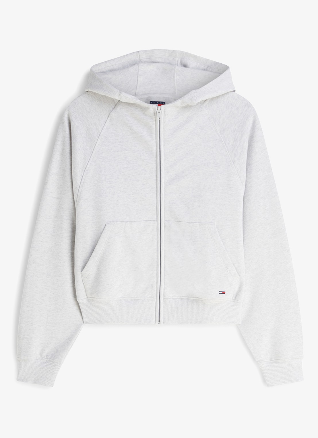 Tommy Hilfiger Sweatvest met logoborduring en capuchon - voorkant lichtgrijs