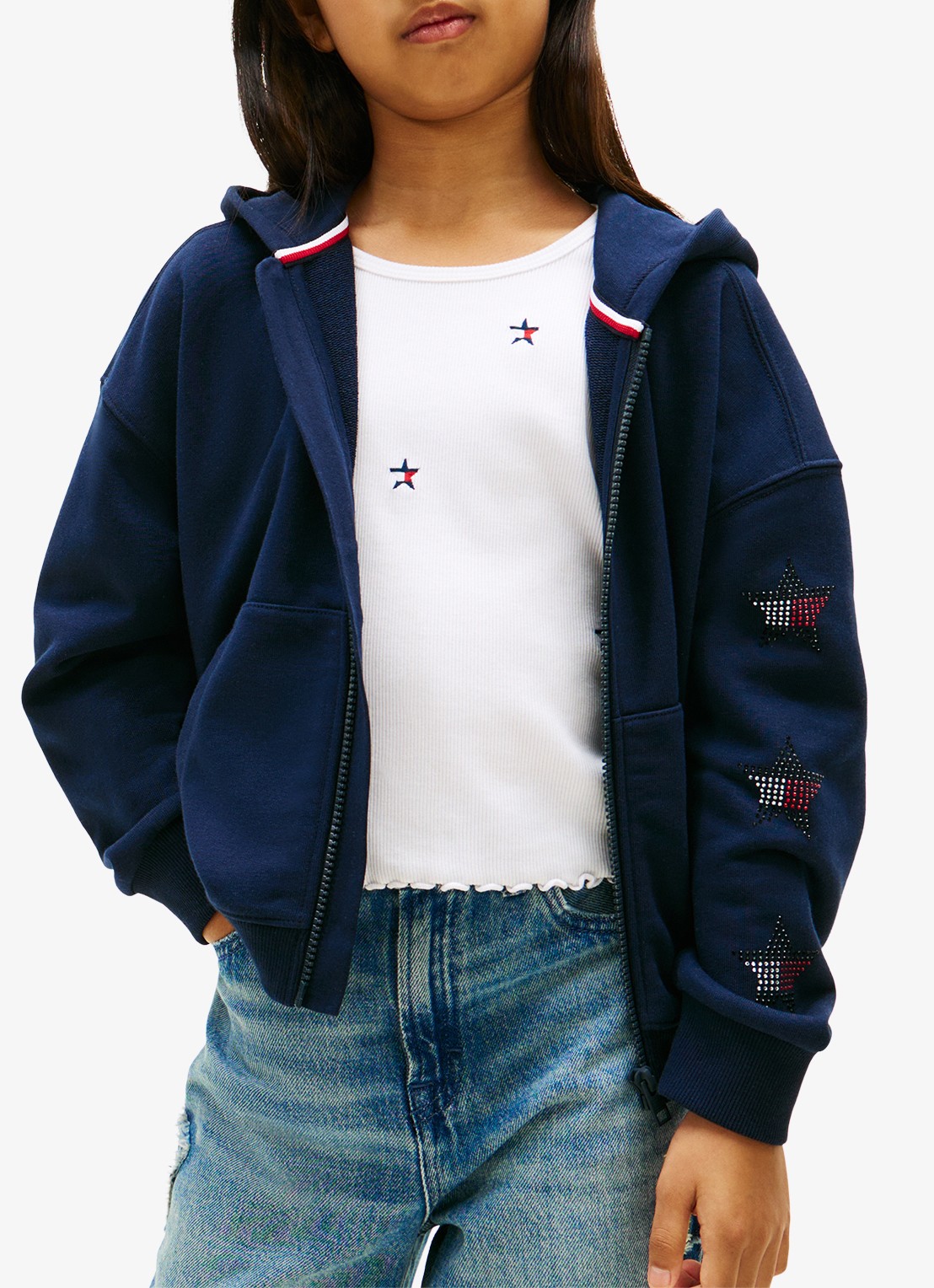 Tommy Hilfiger Sweatvest met strass - detail 4 donkerblauw