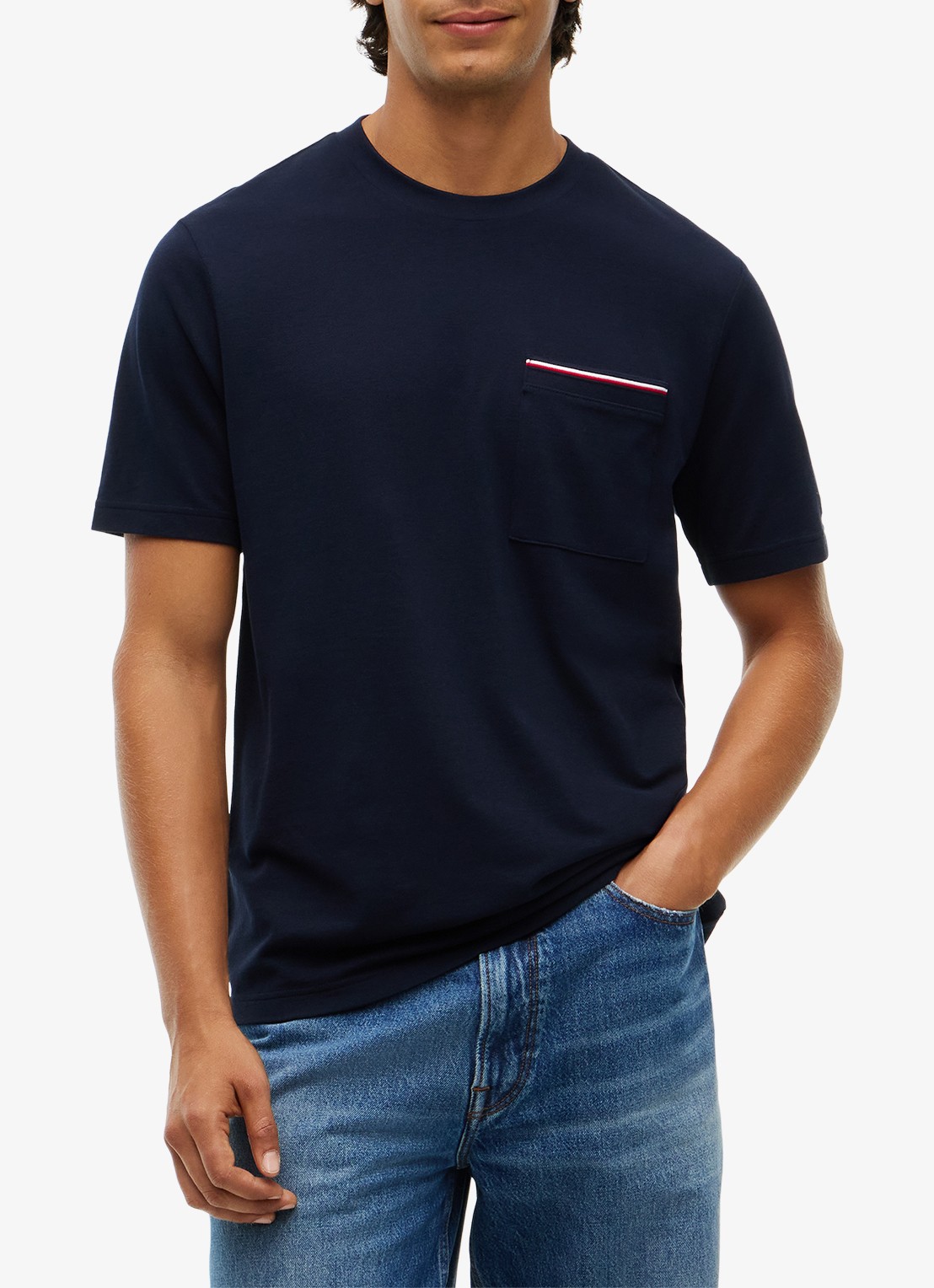 Tommy Hilfiger T-shirt met borstzak - detail 3 donkerblauw