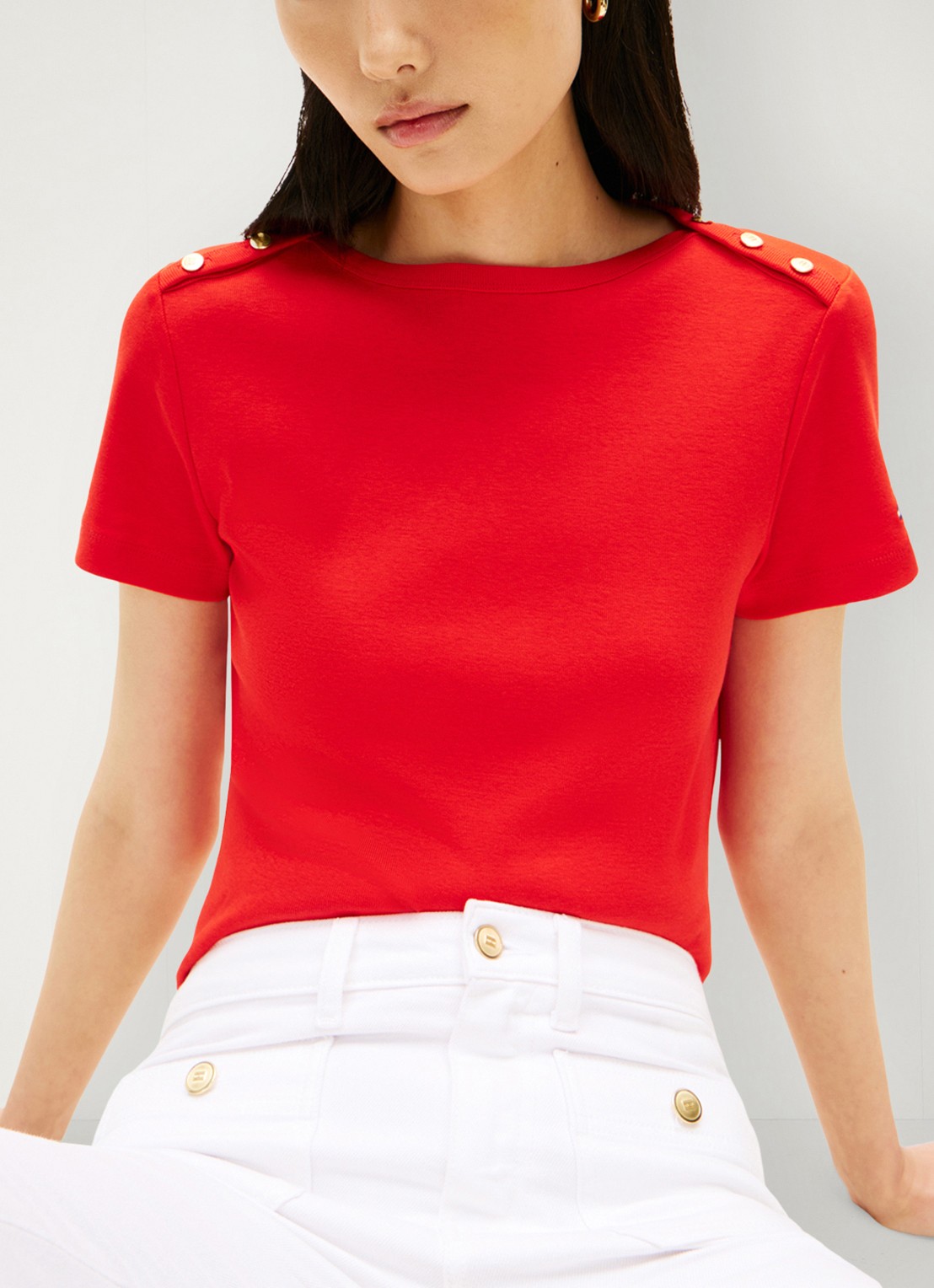 Tommy Hilfiger T-shirt met knoop detail - detail 5 rood