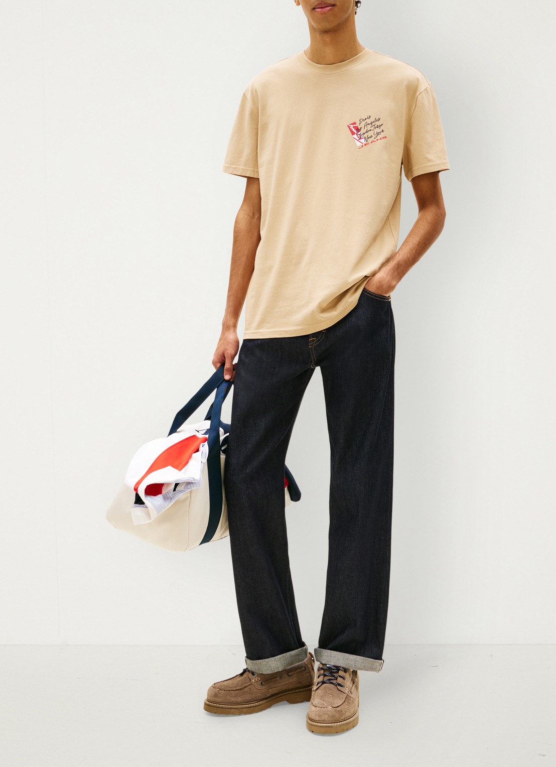Tommy Hilfiger T-shirt met logo- en backprint - voorkant 5 beige