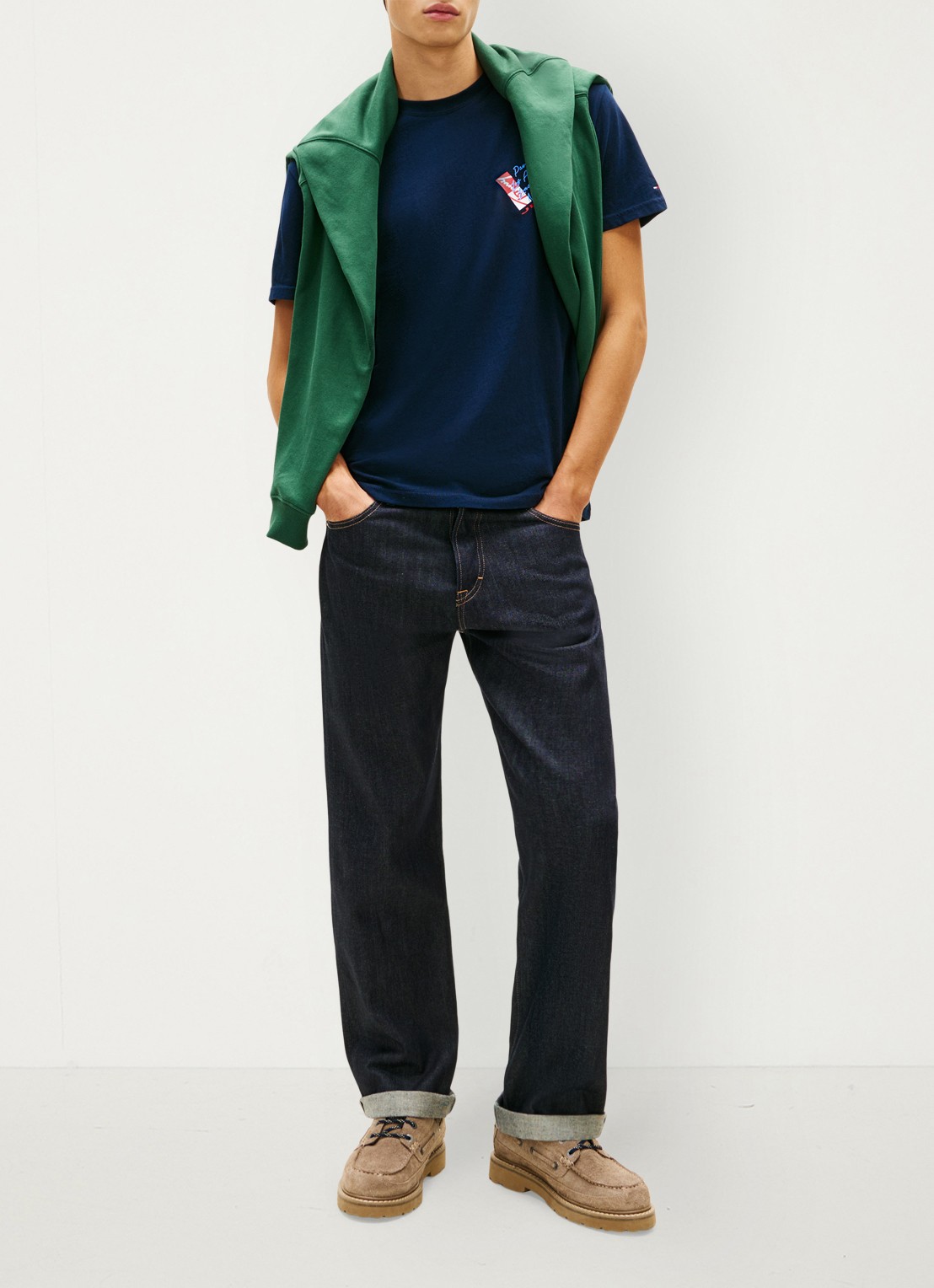Tommy Hilfiger T-shirt met logo- en backprint - voorkant 3 donkerblauw