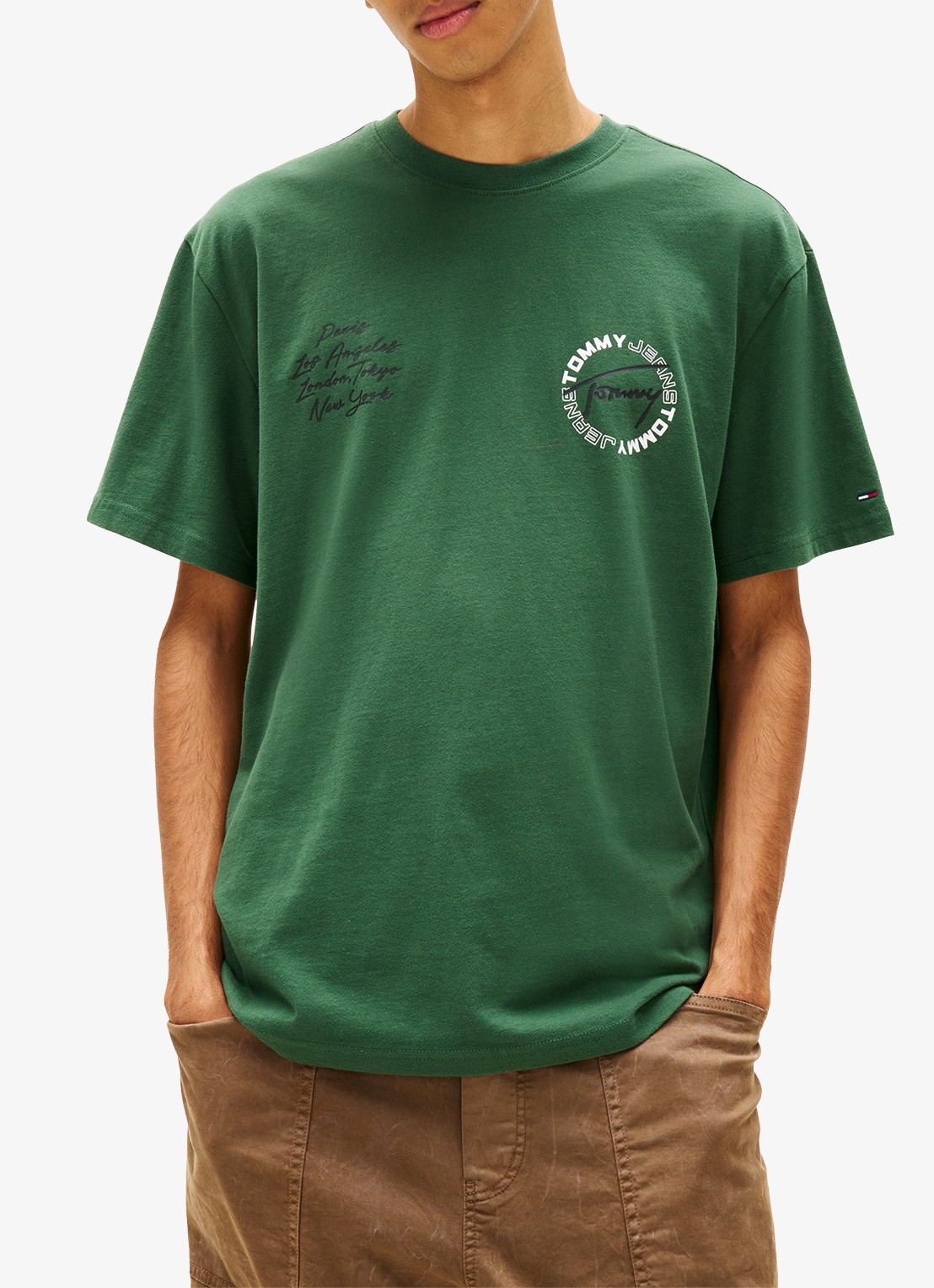 Tommy Hilfiger T-shirt met logo- en backprint - detail 4 donkergroen