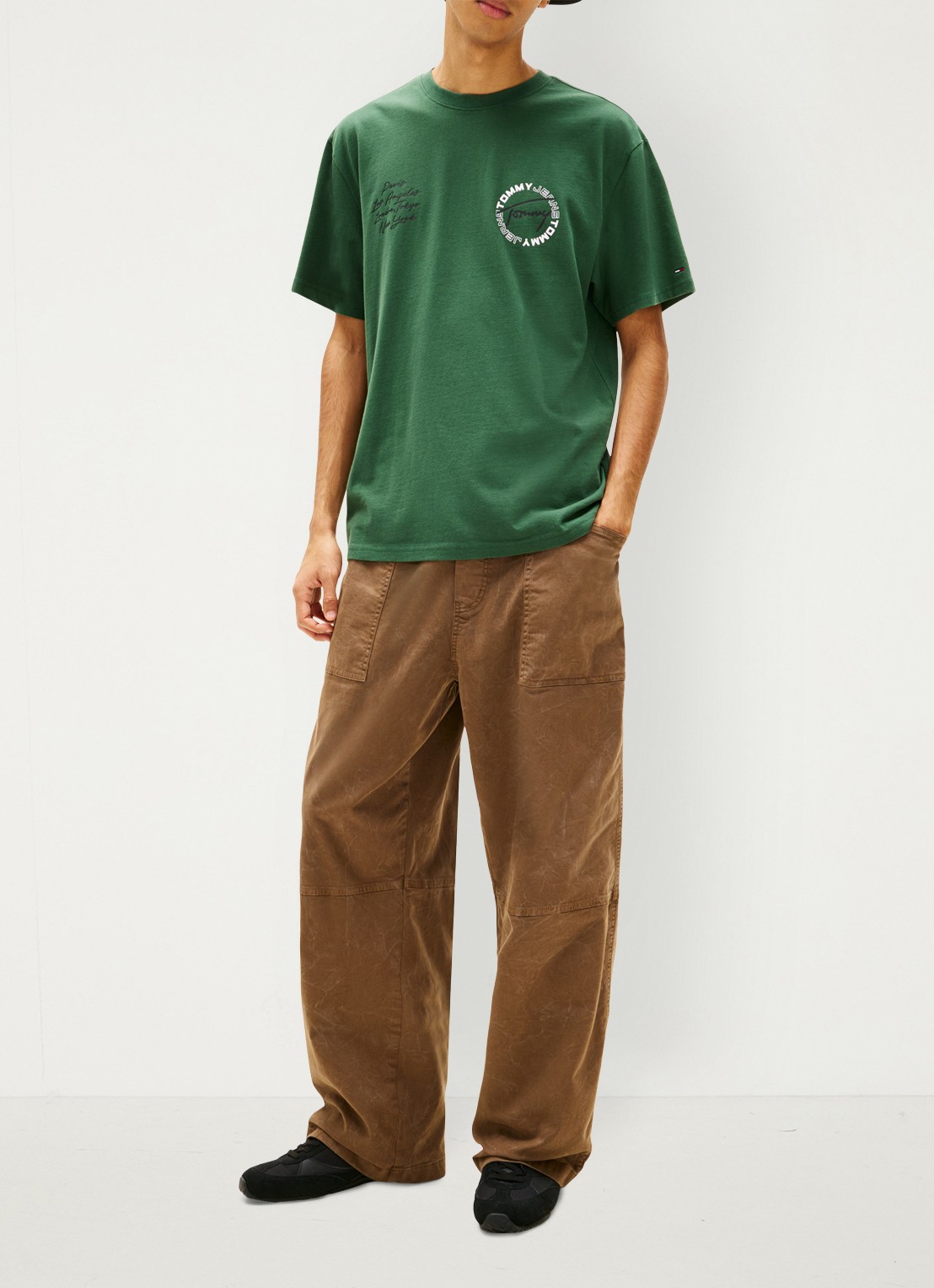 Tommy Hilfiger T-shirt met logo- en backprint - voorkant 3 donkergroen