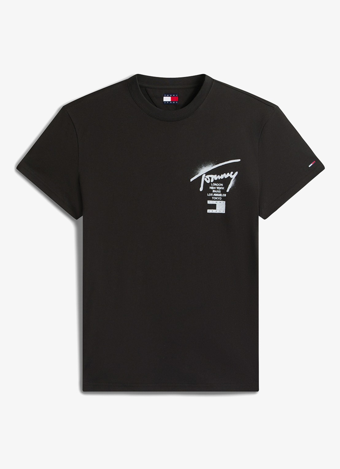 Tommy Hilfiger T-shirt met logo- en backprint - voorkant zwart