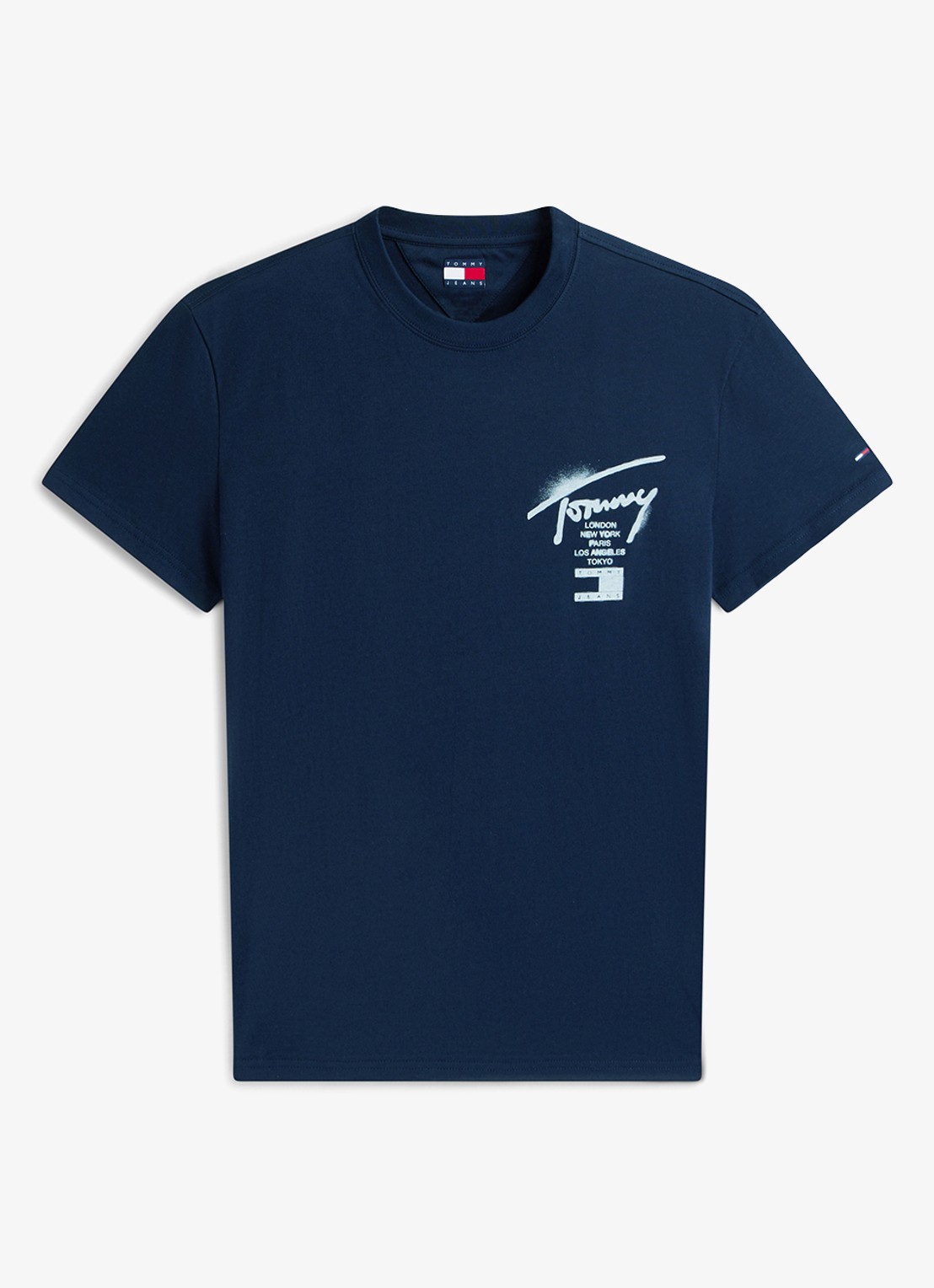 Tommy Hilfiger T-shirt met logo- en backprint - voorkant donkerblauw