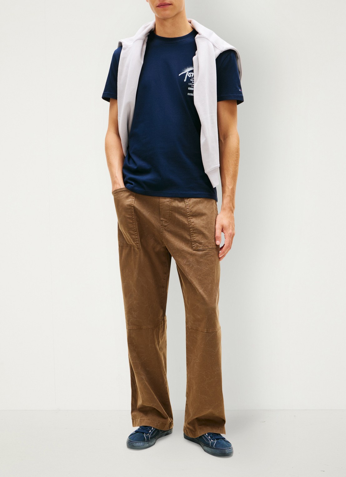 Tommy Hilfiger T-shirt met logo- en backprint - voorkant 2 donkerblauw