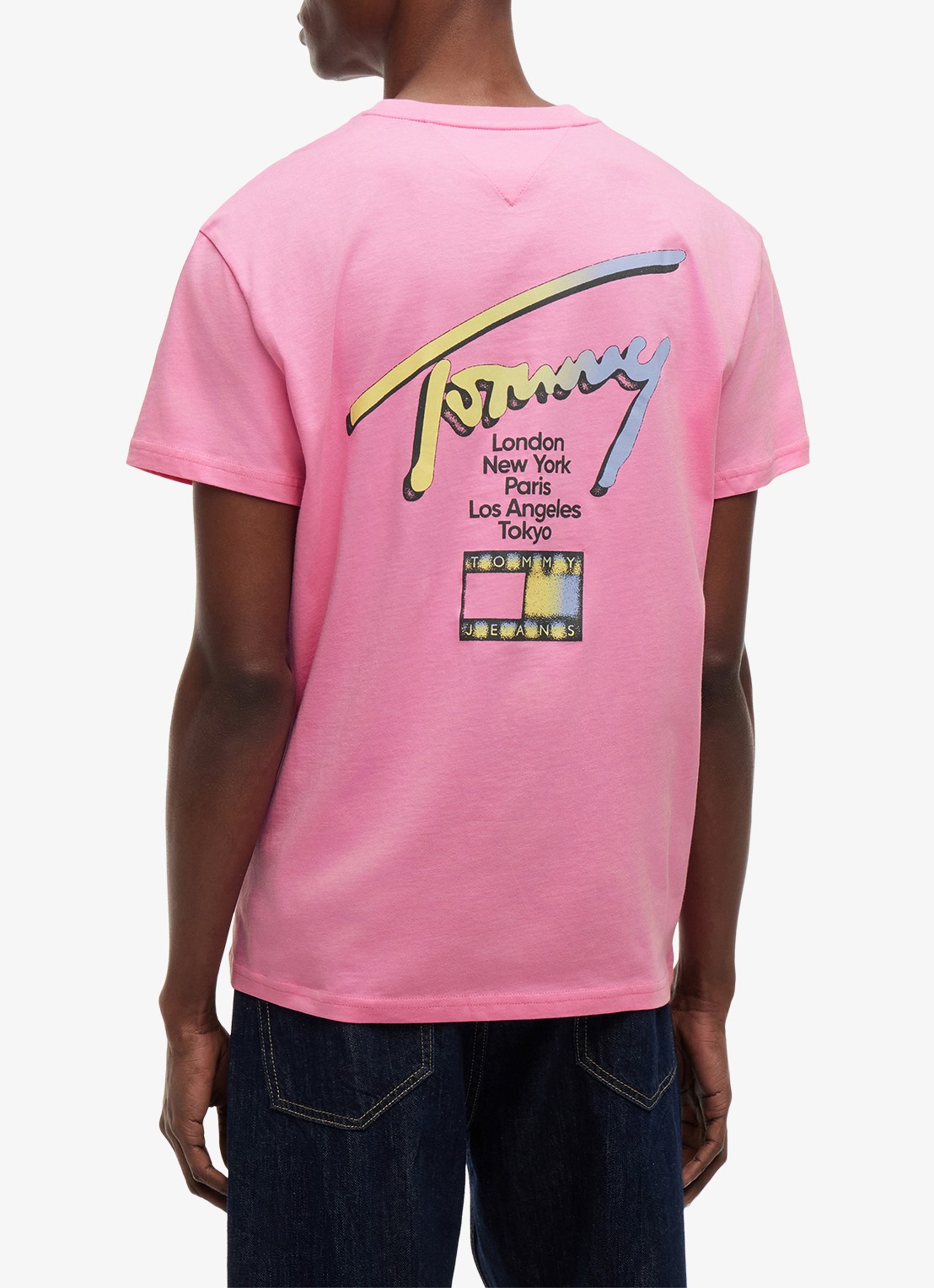 Tommy Hilfiger T-shirt met logo- en backprint - achterkant lichtroze