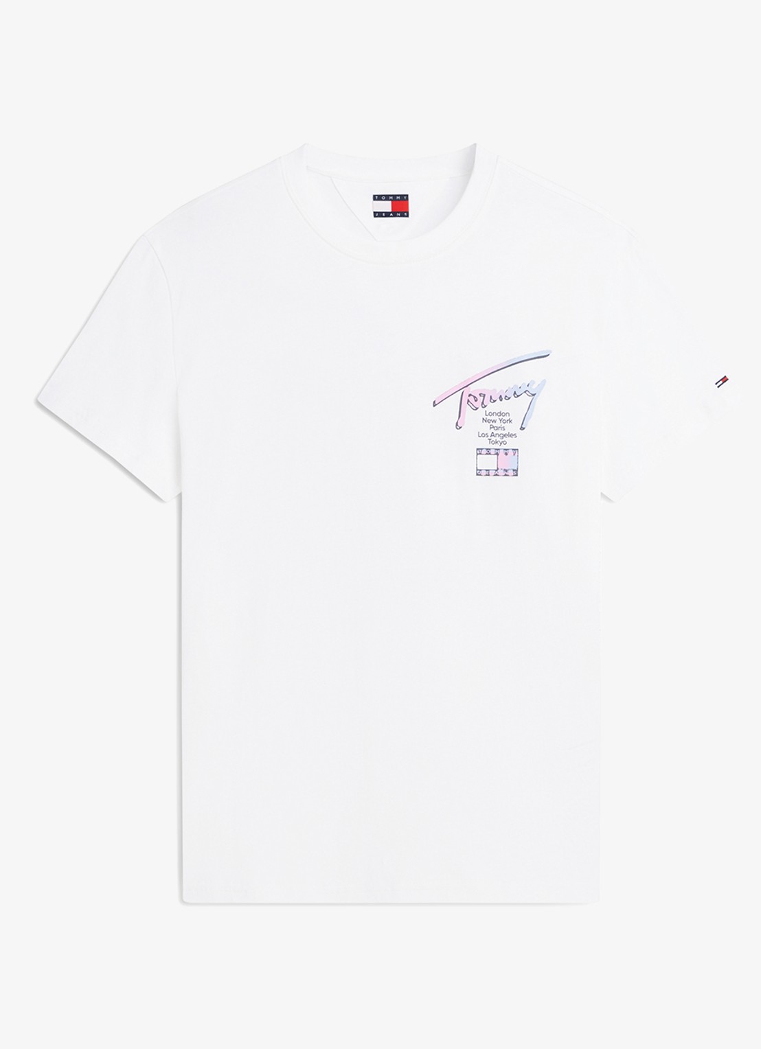 Tommy Hilfiger T-shirt met logo- en backprint - voorkant ecru-ybl