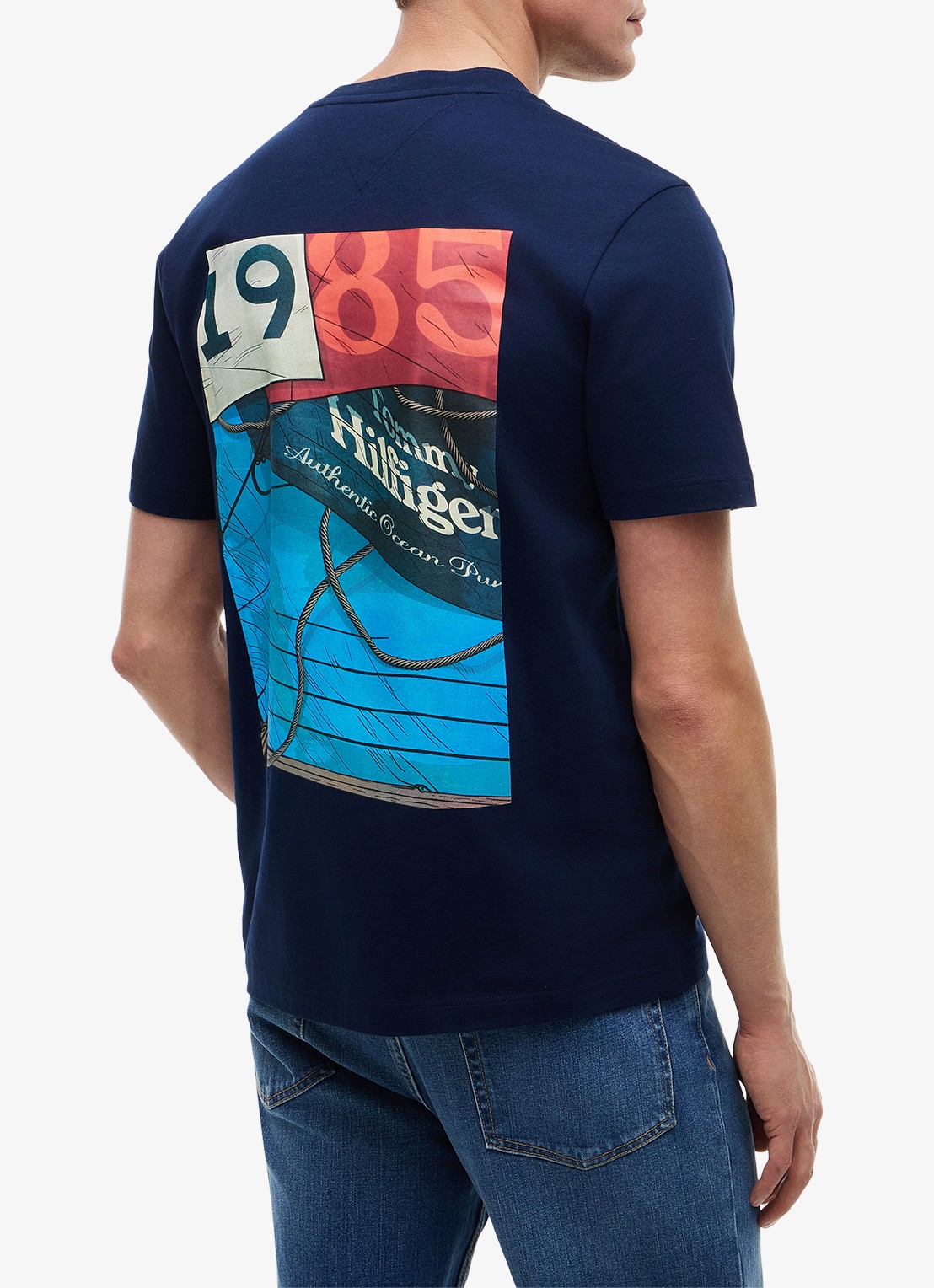 Tommy Hilfiger T-shirt met logo- en backprint - achterkant 5 donkerblauw