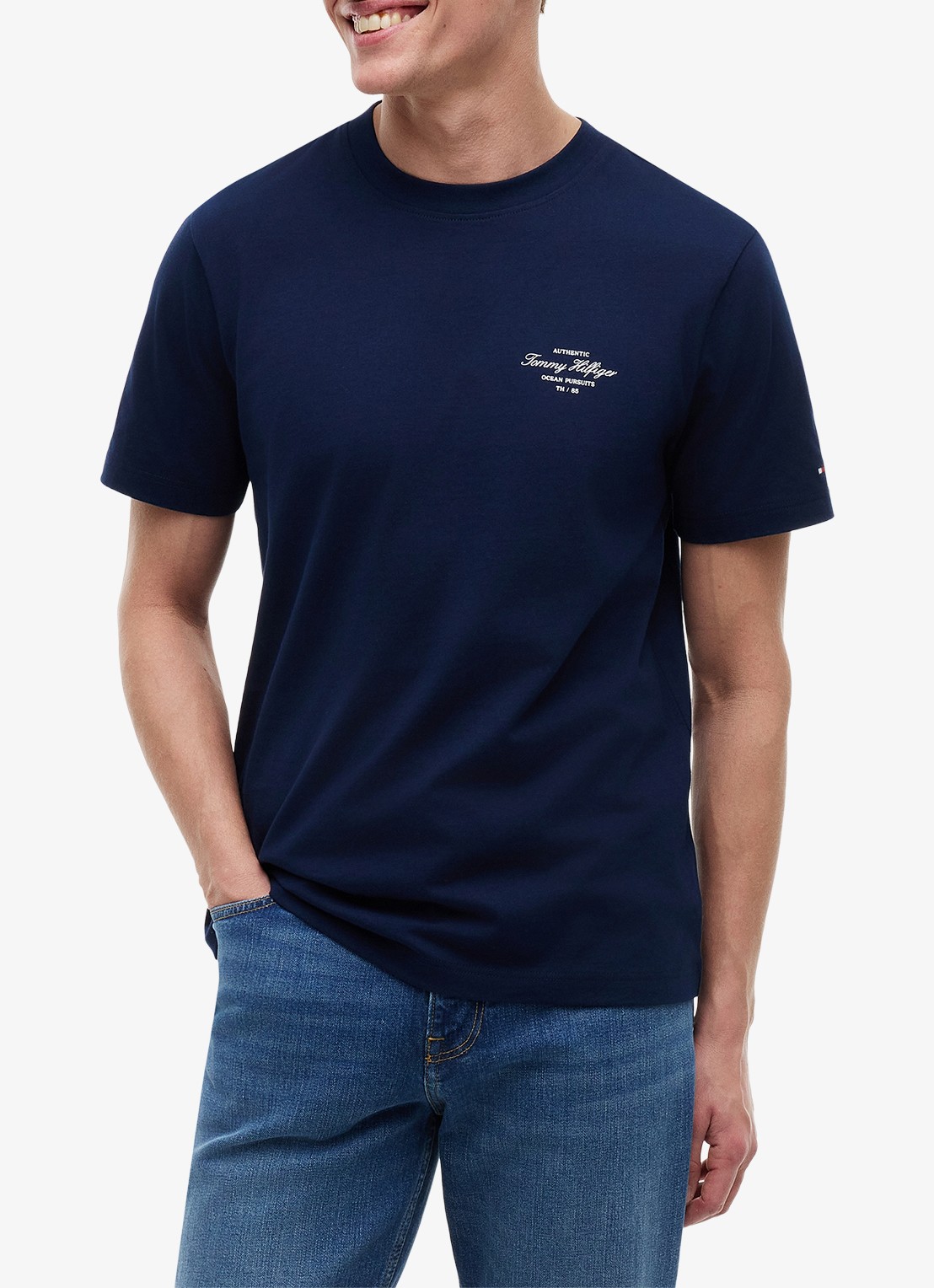 Tommy Hilfiger T-shirt met logo- en backprint - detail 3 donkerblauw