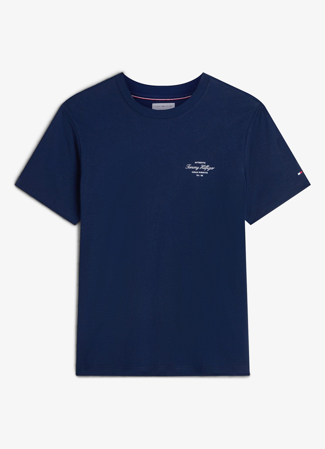 Tommy Hilfiger T-shirt met logo- en backprint - voorkant donkerblauw