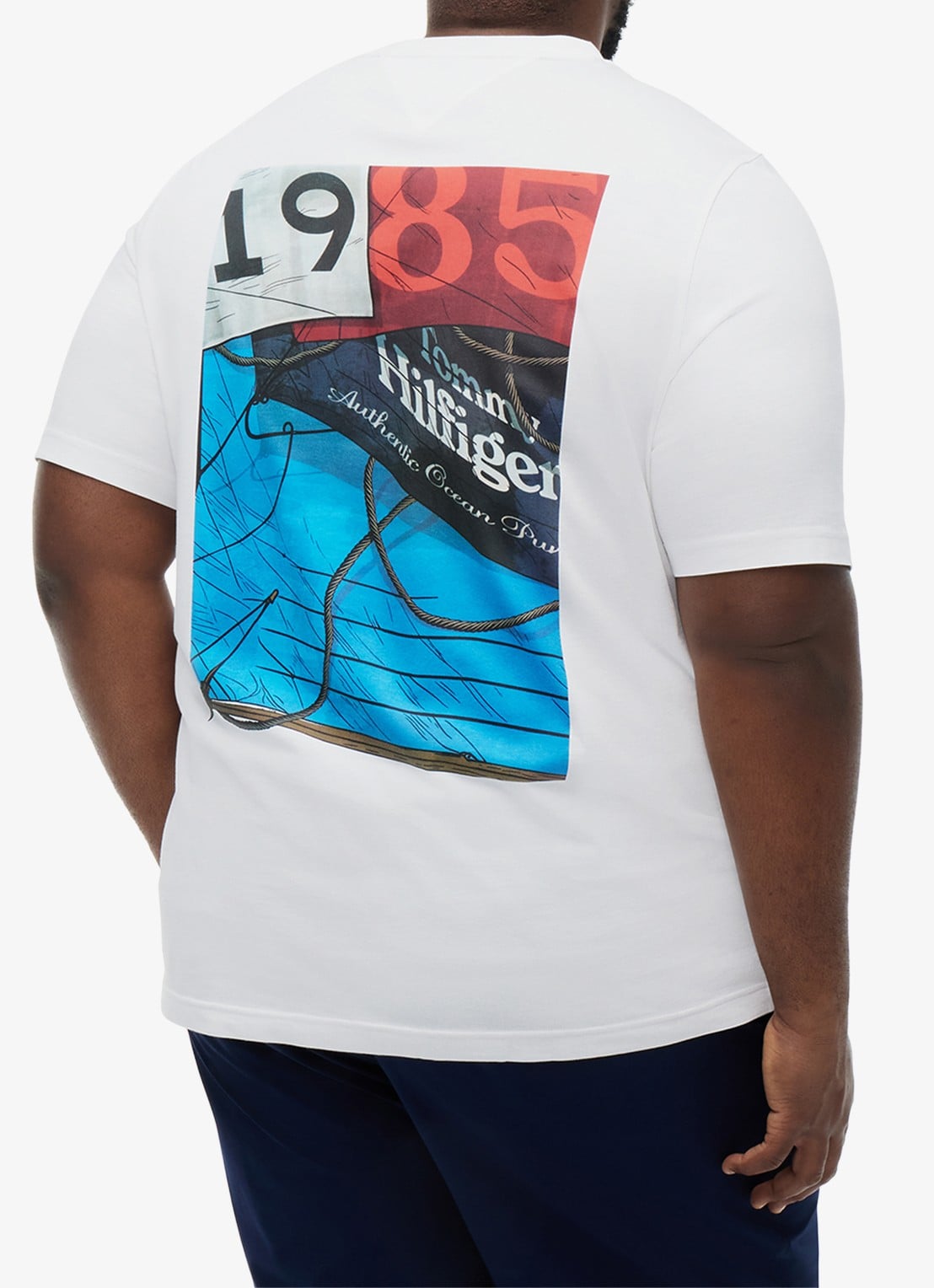 Tommy Hilfiger T-shirt met logo- en backprint - achterkant wit