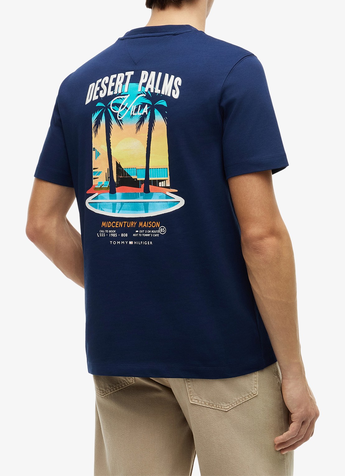 Tommy Hilfiger T-shirt met logo- en backprint - achterkant donkerblauw