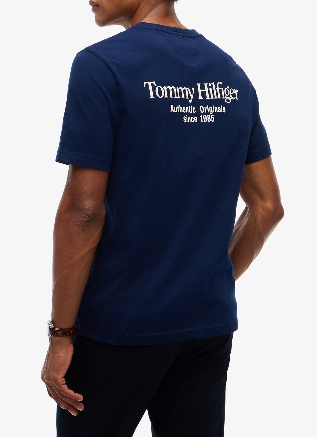 Tommy Hilfiger T-shirt met logo- en backprint - achterkant 3 donkerblauw