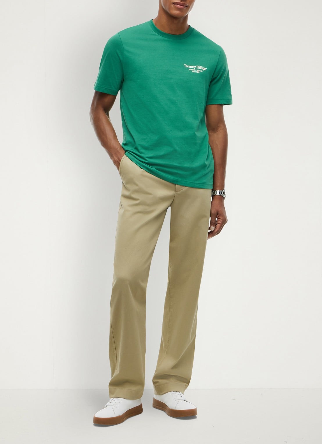 Tommy Hilfiger T-shirt met logo- en backprint - voorkant 2 groen