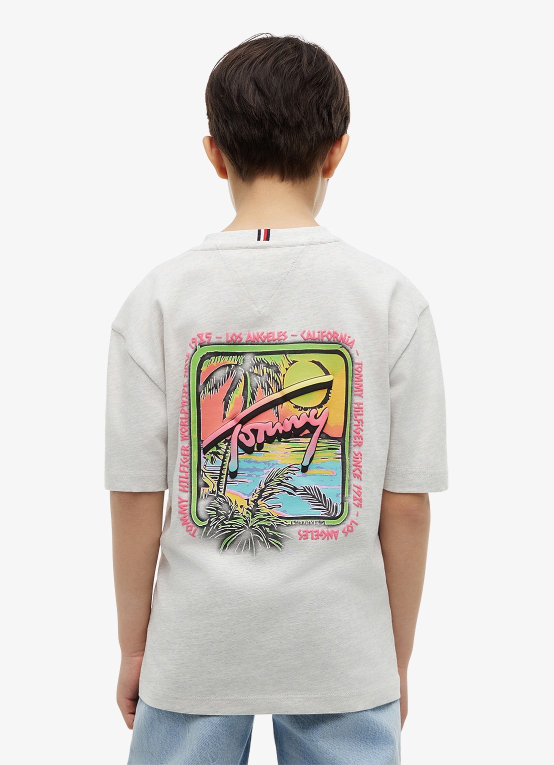 Tommy Hilfiger T-shirt met logo- en backprint - achterkant lichtgrijs