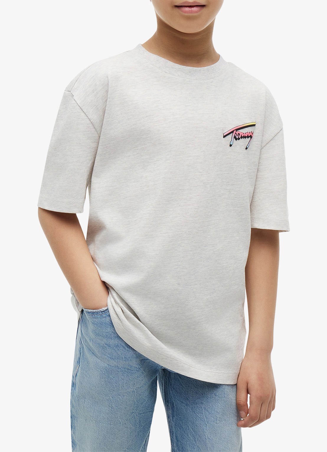 Tommy Hilfiger T-shirt met logo- en backprint - detail 2 lichtgrijs