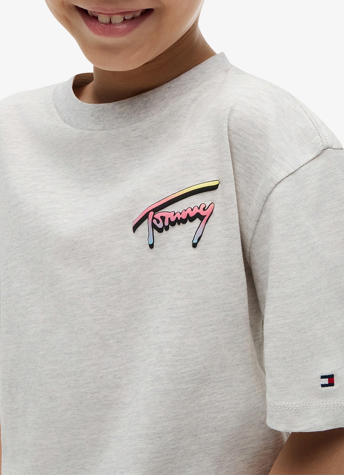 Tommy Hilfiger T-shirt met logo- en backprint - detail 3 lichtgrijs