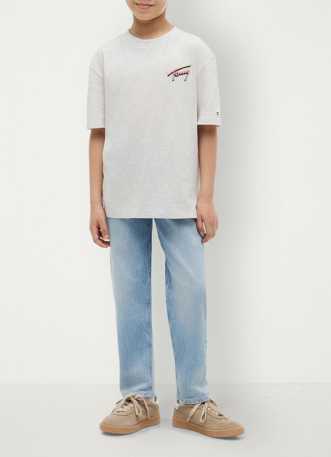 Tommy Hilfiger T-shirt met logo- en backprint - voorkant 6 lichtgrijs