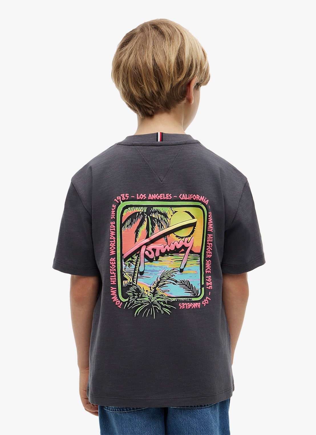 Tommy Hilfiger T-shirt met logo- en backprint - achterkant middengrijs