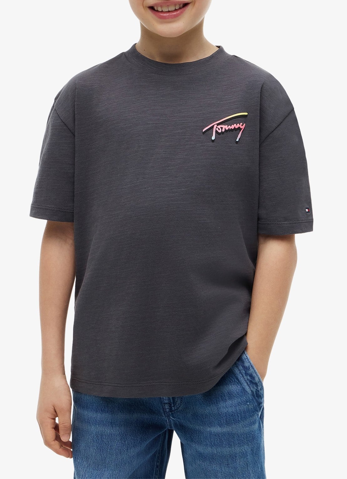 Tommy Hilfiger T-shirt met logo- en backprint - detail 4 middengrijs